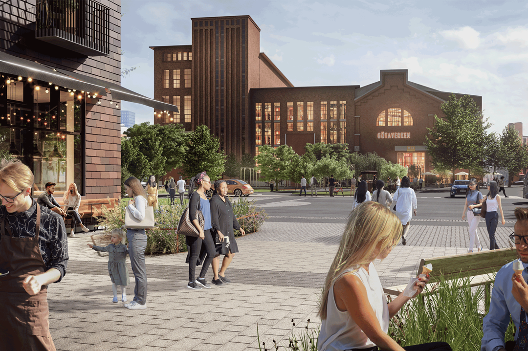 Götaverken med färdigställt Maskinpark framför M1